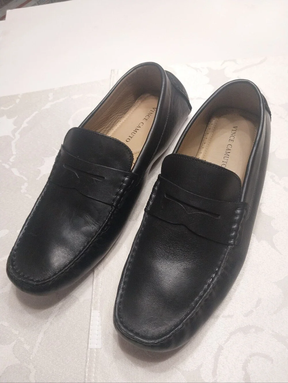 Vince Camuto Esmail Driving Loafers Men's 11.5M Black Leather Moccasin Stitching